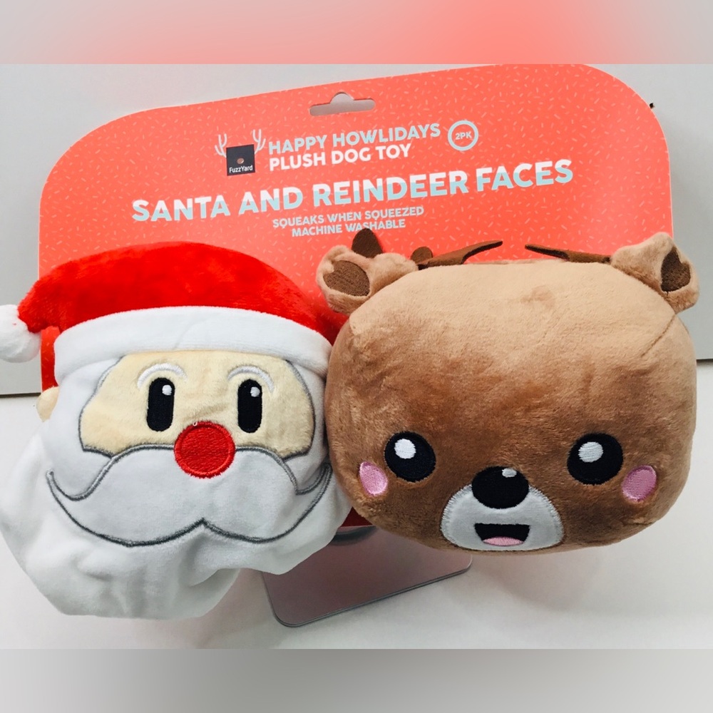 Christmas Holiday Plush Dog Toy Santa & Reindeer New Happy Howlidays